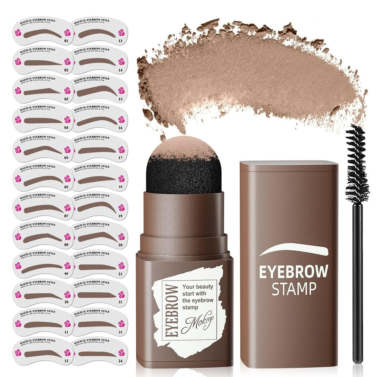 Eyebrow Stamp Kit, Eyebrow Stencils for Shaping Brow Powder, Light Brown