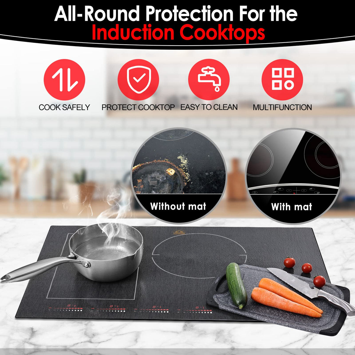 Translucent Induction Cooktop Protector Mat, 21.2 x 35.4 in