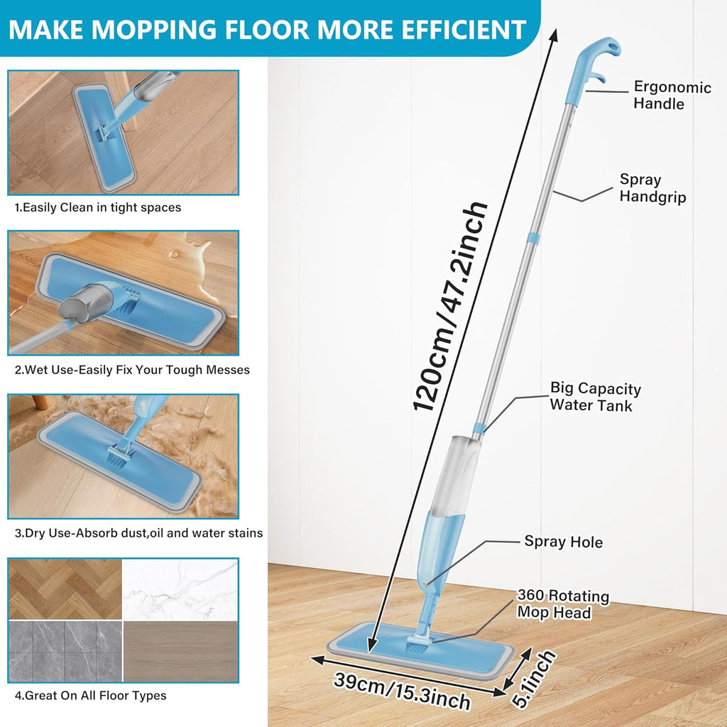 Spray Wet Mops for Hardwood Floor Cleaning: MEXERRIS Floor Mop with 3 Washable Pads for Swiffer Powermop - Refillable