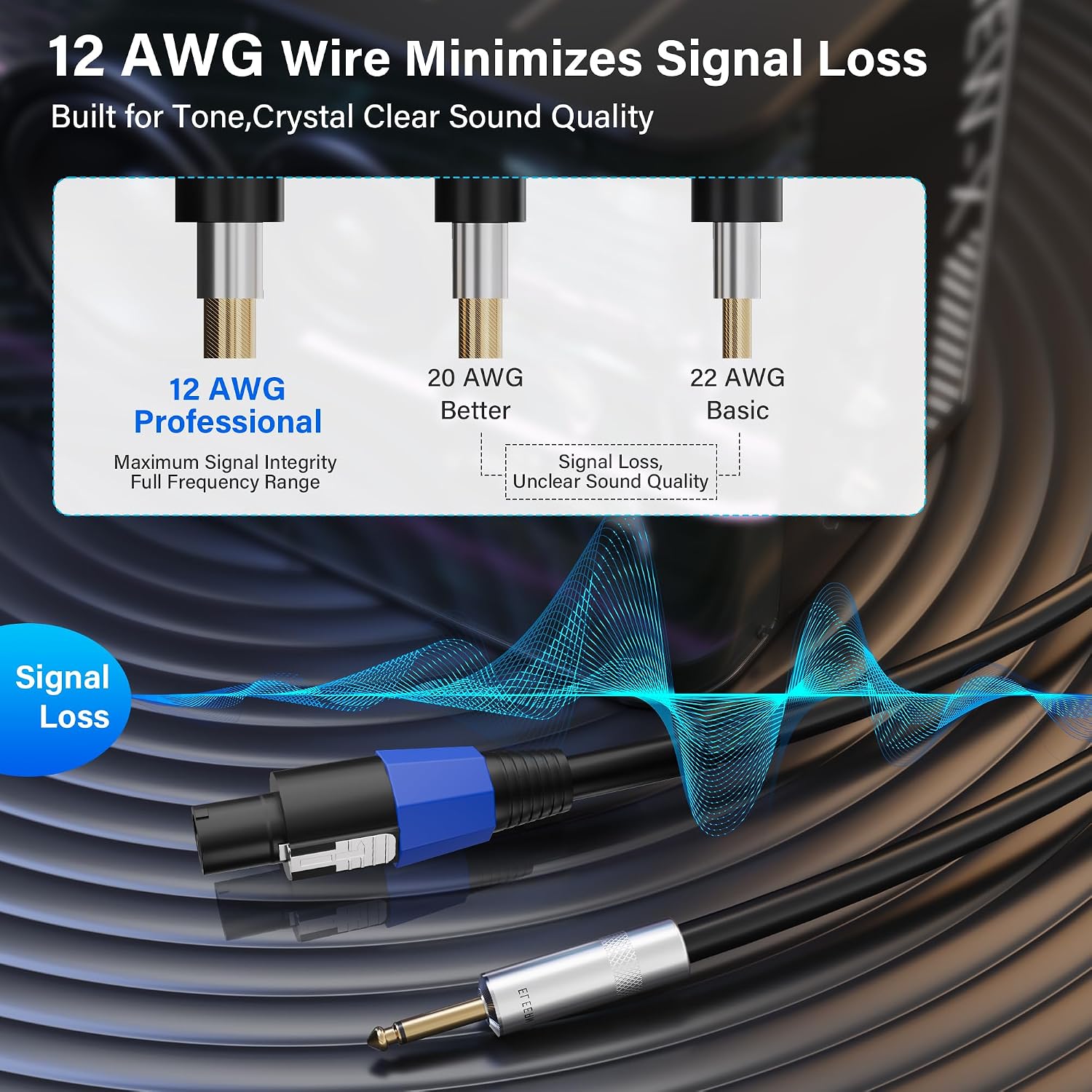 Premium Speakon to 6.35MM 1/4 Inch TS Male Speaker Cable 25 Ft/2 Pack, 12AWG Heavy-Duty High Power Amp Audio