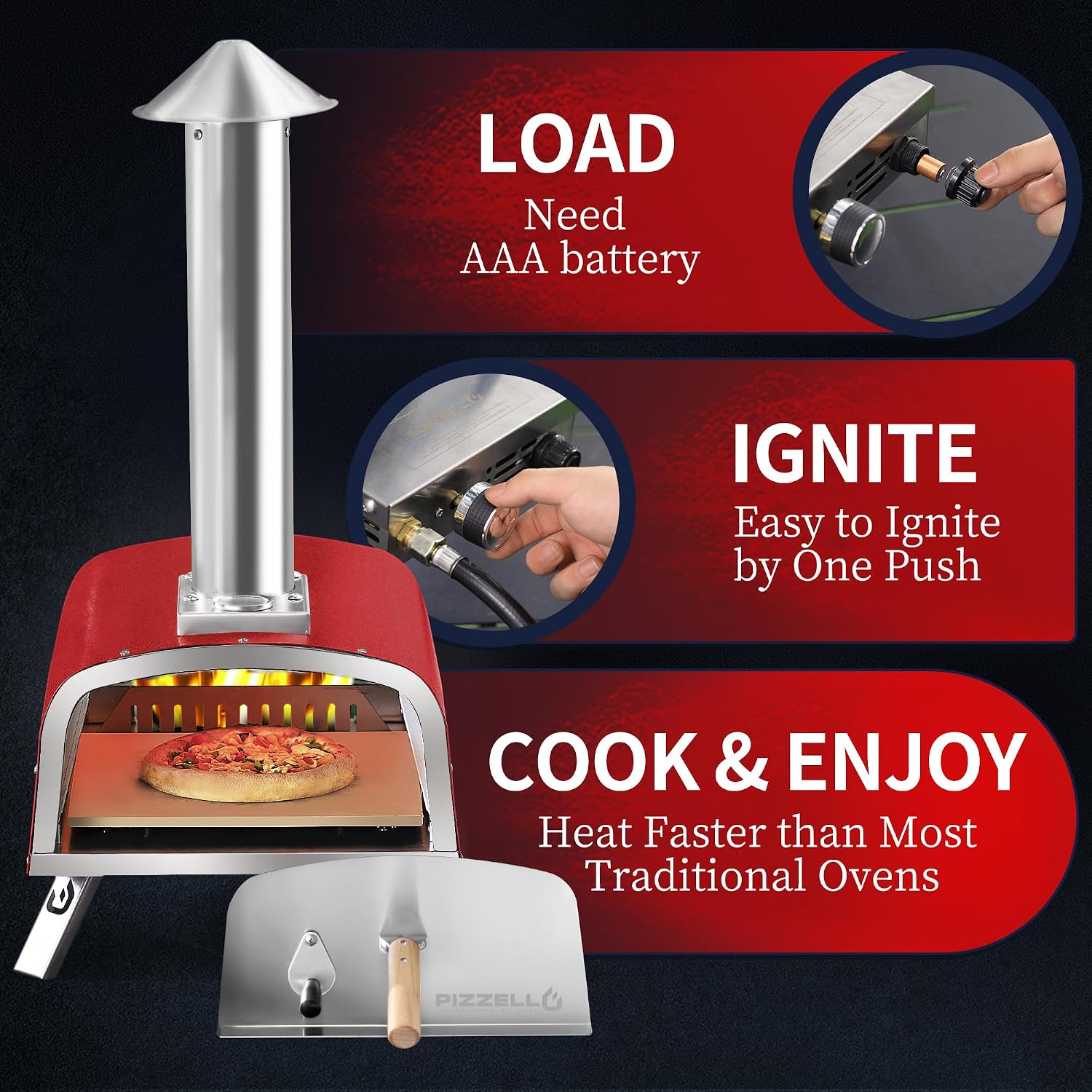 12" Outdoor Pizza Oven, Propane & Wood Fired Steel Pizza Grill