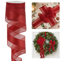 2.5 inch Red Sheer Wired Ribbon with Satin Stripe 10 Yards