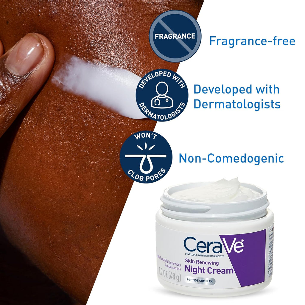 Skin Renewing Night Cream, Peptide Complex, Hyaluronic Acid & Ceramide Moisturizer for Face, 1.7 Ounce