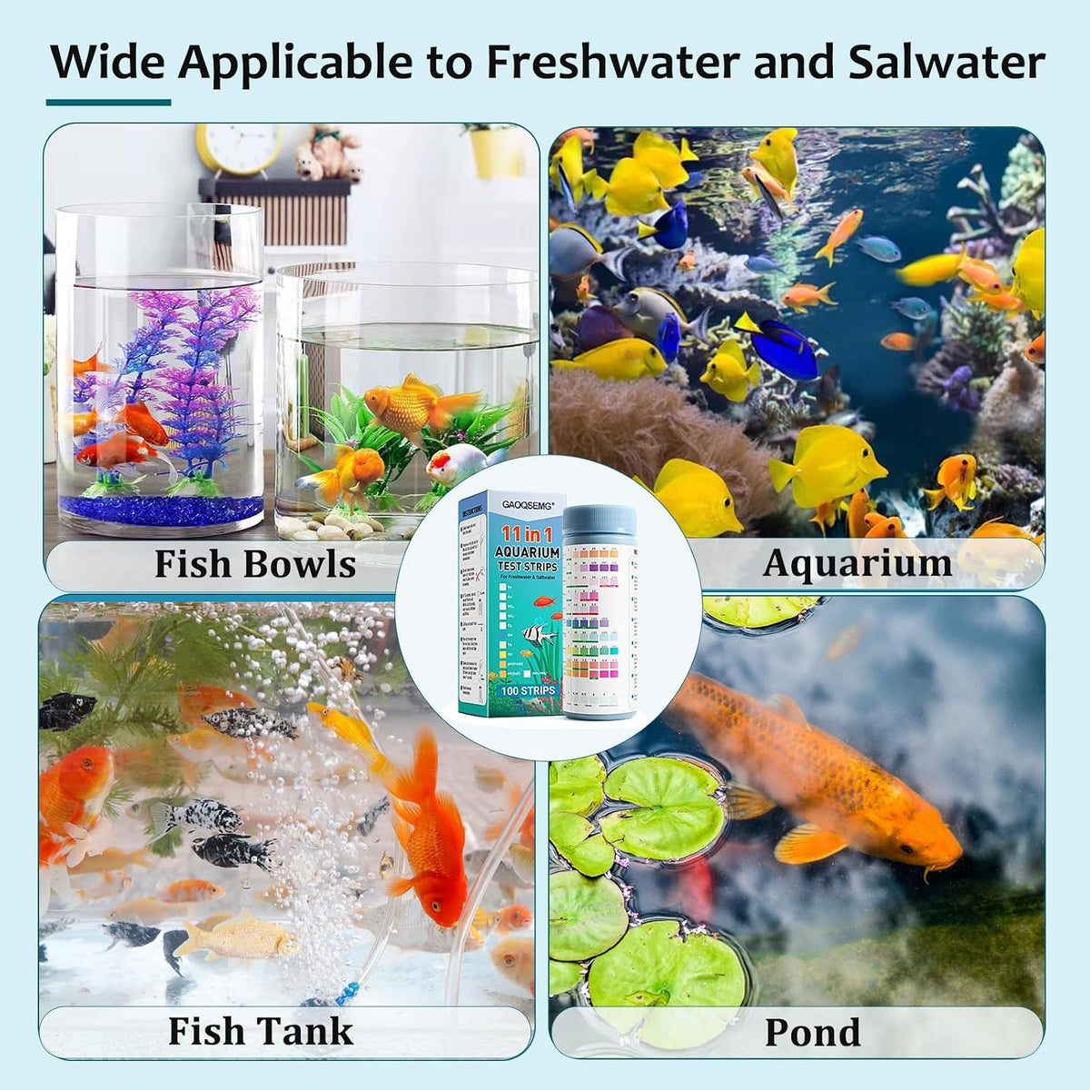 11 in 1 Aquarium Water Test Kit,Fish Tank Freshwater Ammonia Test Strips