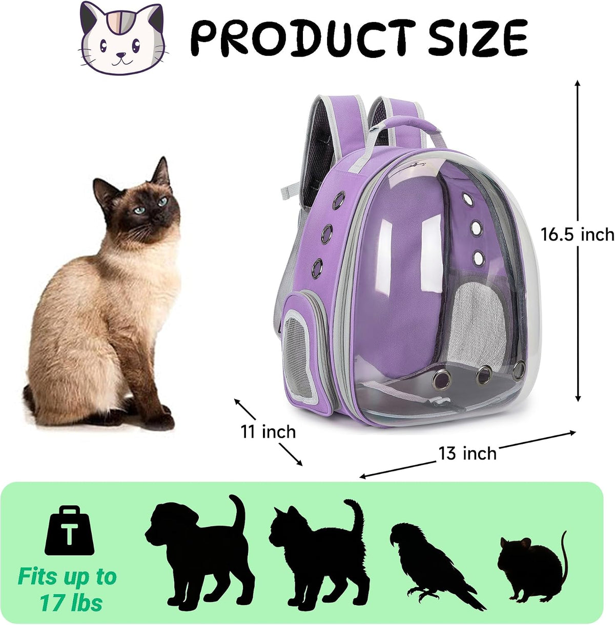 Cat Backpack Carrier Bubble Carrying Bag (Purple)