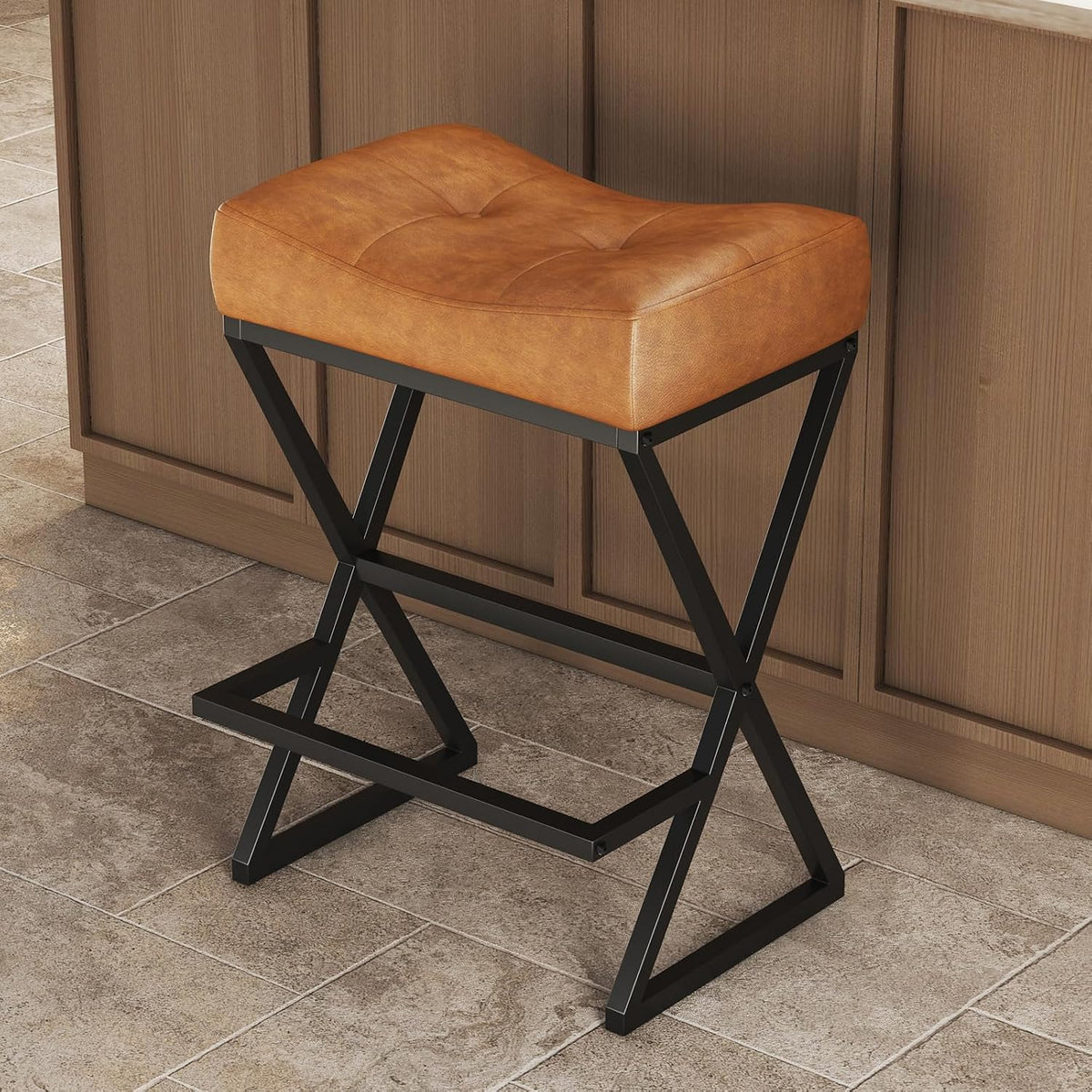 Counter Height Bar Stools, 26" Saddle Barstools with Footrest, 1 Pack Brown