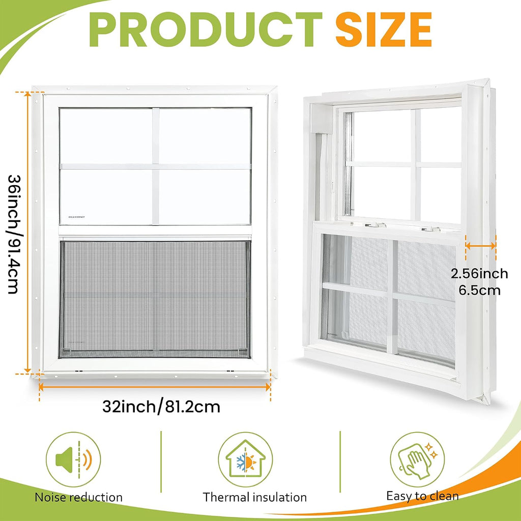 Vinyl Single Hung Window 32"x36", Double Pane Household Window