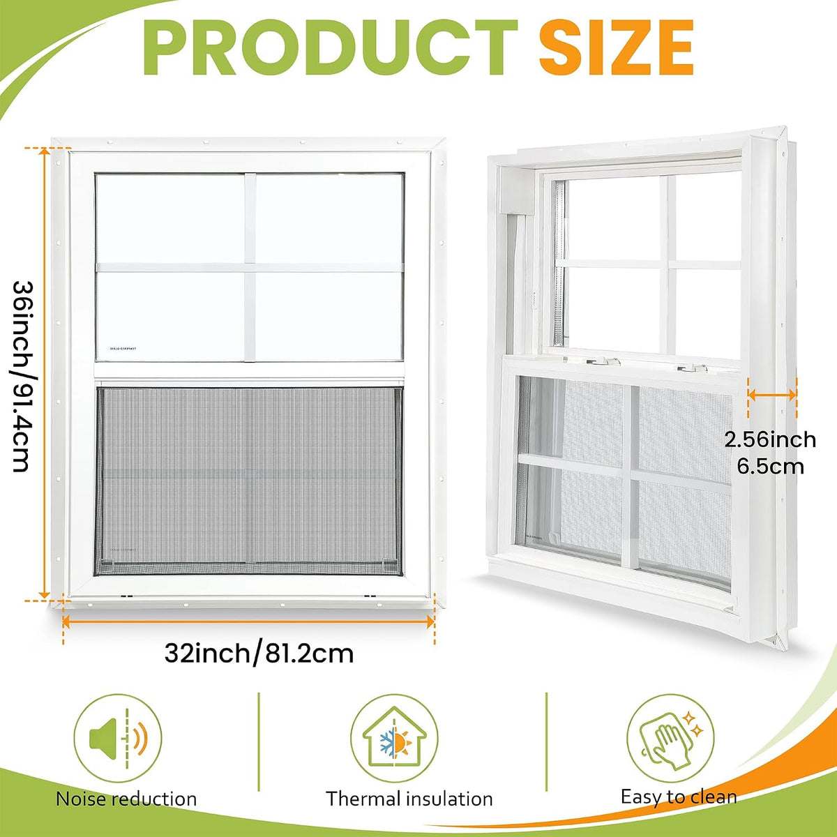 Vinyl Single Hung Window 32"x36", Double Pane Household Window