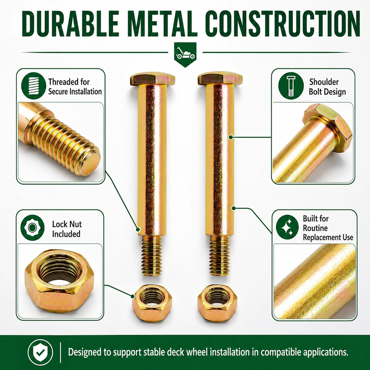 4-Pack 193406 137644 Deck Wheel Shoulder Bolts Compatible with Cub Cadet