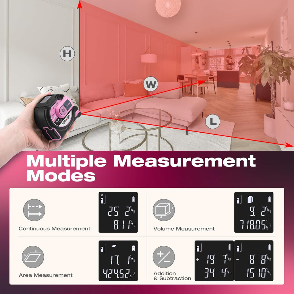 2-in-1 Laser Tape Measure- 215Ft Laser Measuring Tool & 16Ft Measuring Tape with Auto Lock & Magnetic Hook - Laser