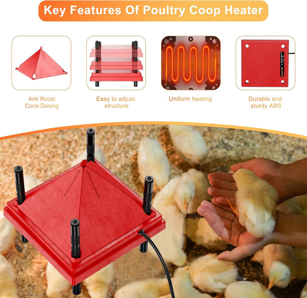 Chick Brooder Heater with Anti-Roost Cone & Constant Temp Red 10" x 10"