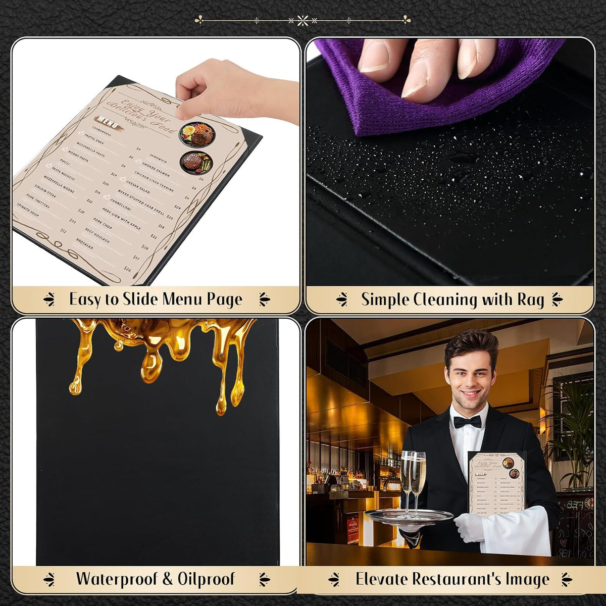 1 Page Leather Restaurant Menu Covers Holders 8.5" X 11", Wine List