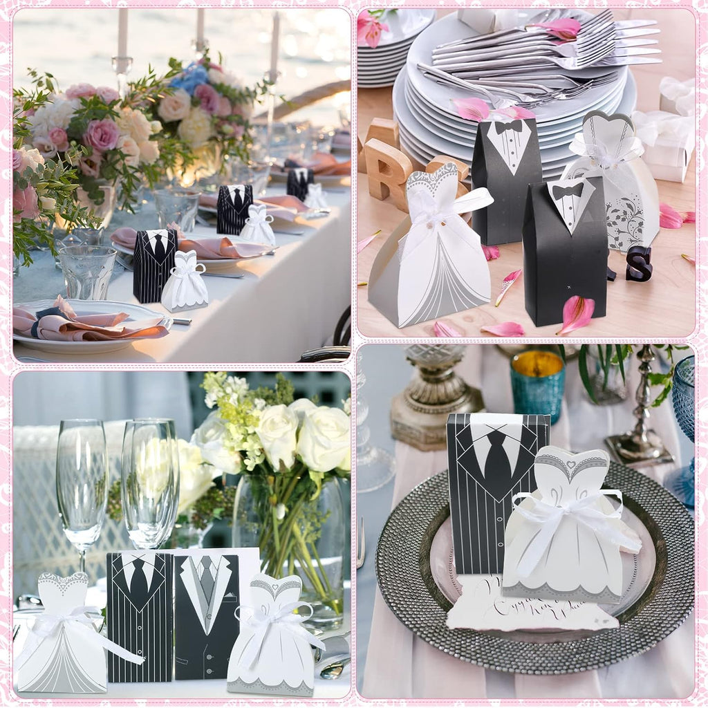 200 Pcs Wedding Favor Boxes Bride Groom Candy with Ribbon