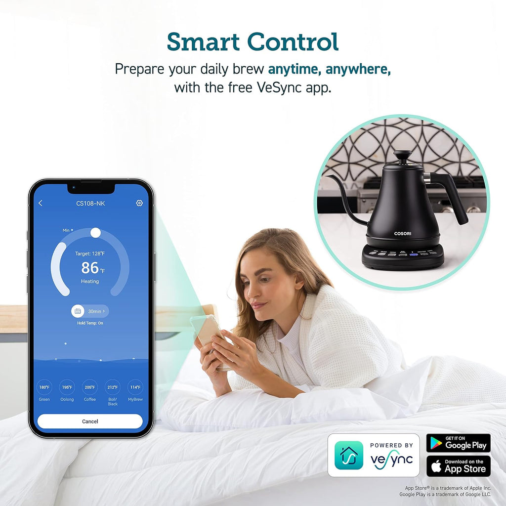 Smart Gooseneck Electric Kettle, App & Temperature Control, 0.8L | No Plastic Contact with Water, App Control, 4