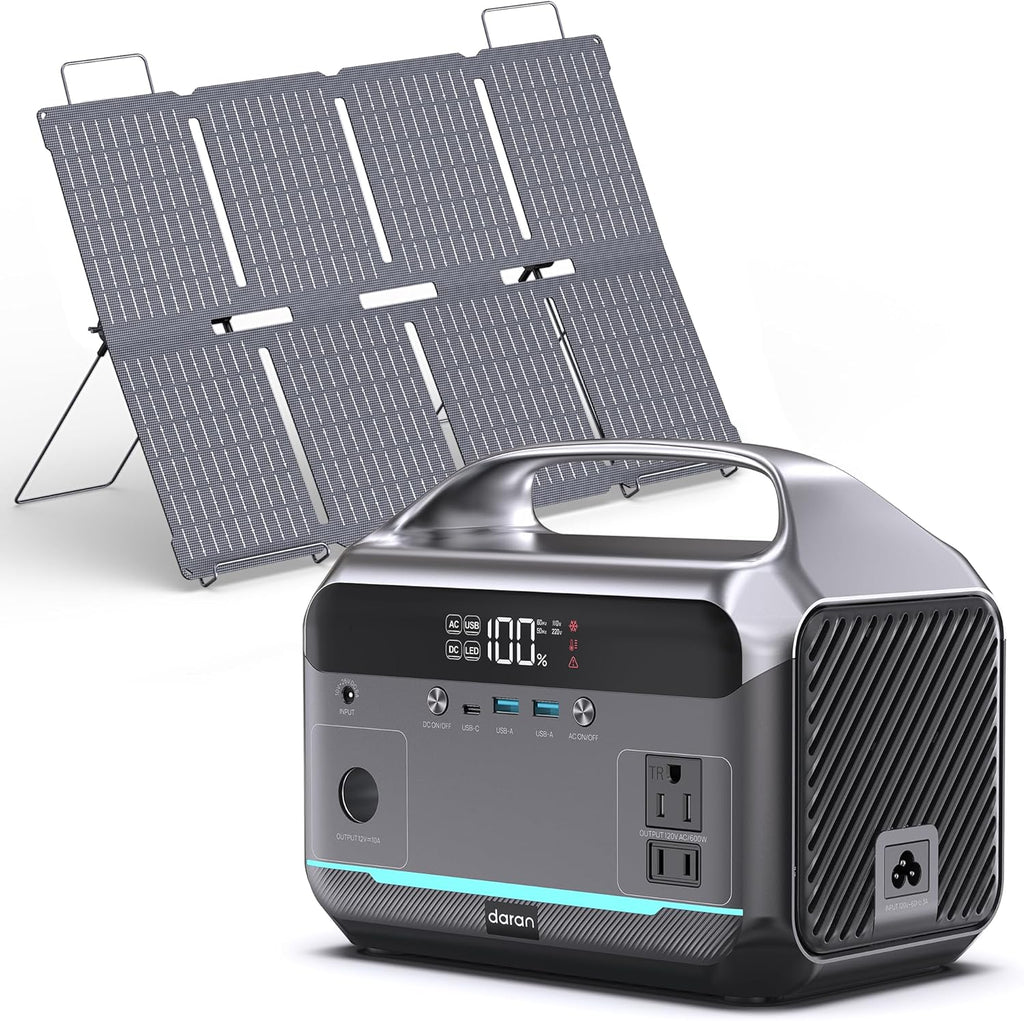 Portable Power Station 600W with 80W Solar Panel, 288Wh LiFePO4 Battery Solar Generator, 2h Fast Charging Compact