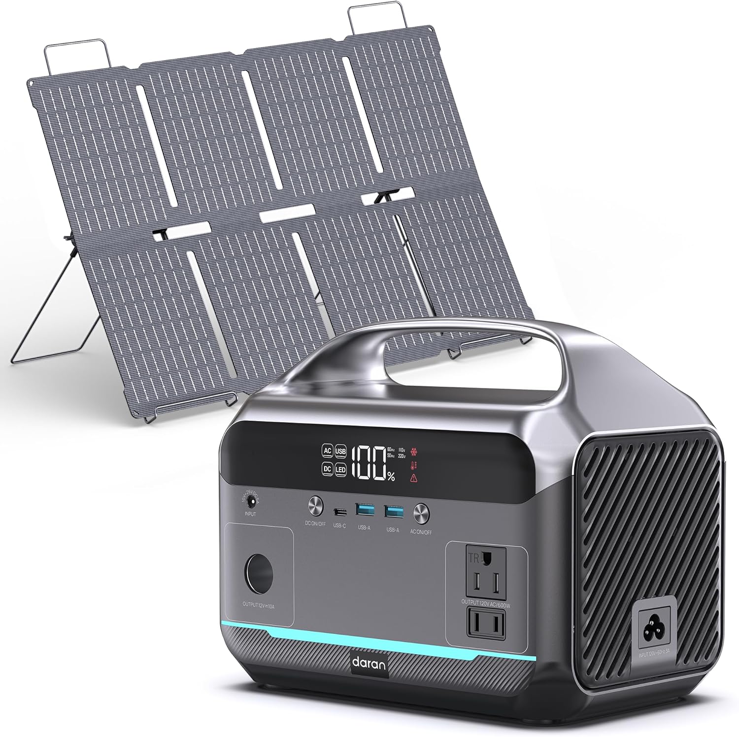 Portable Power Station 600W with 80W Solar Panel, 288Wh LiFePO4 Battery Solar Generator, 2h Fast Charging Compact