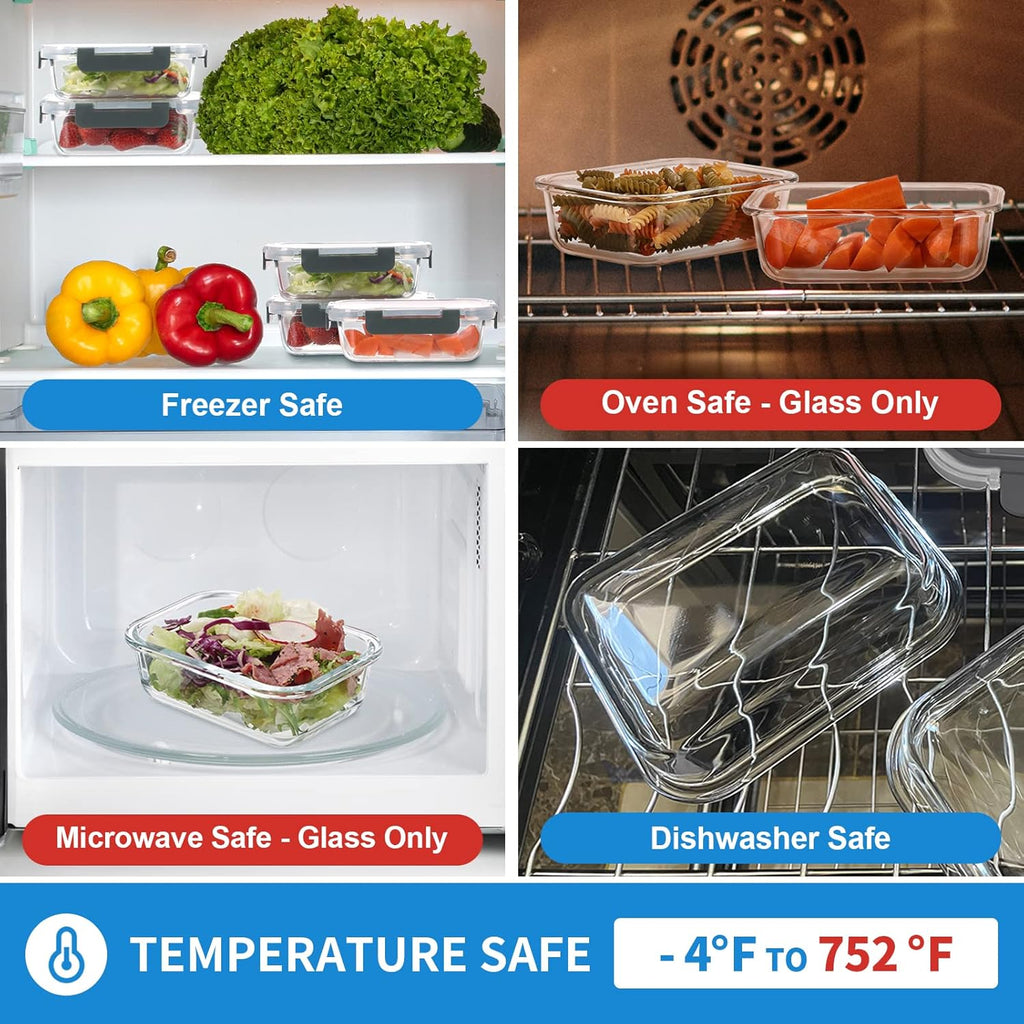 24-Piece Small Glass Food Storage Containers with Lids Airtight, 1.5 Cup Meal Prep Containers Set