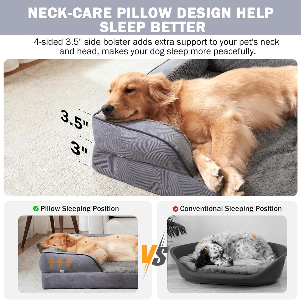 Orthopedic Dog Beds Large Sized, XL Washable Dog Sofa with Egg-Crate Foam, Waterproof Lining and Non-Skid Bottom