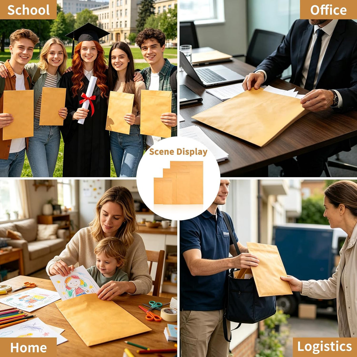 Self Seal Catalog Envelopes 9x12, 100 Pack, Yellow Brown Kraft Manilla