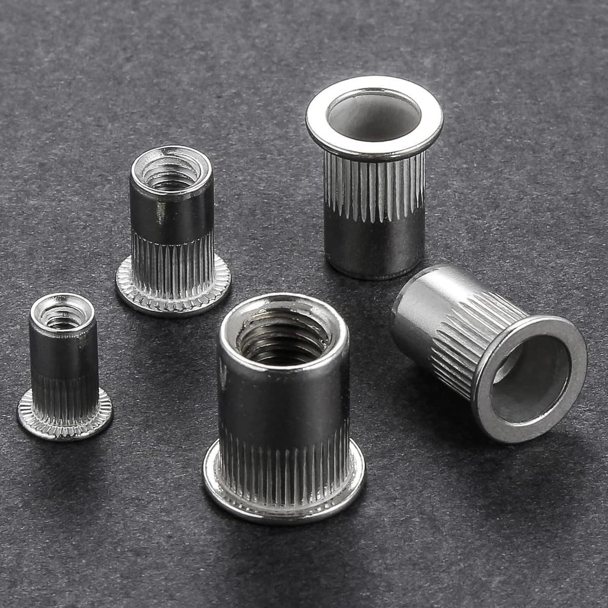 Wensilon 20Pcs Rivet Nut M12 Metric Stainless Steel 304 Finish Flat Head Rivnut Threaded Insert Nut Knurled Body