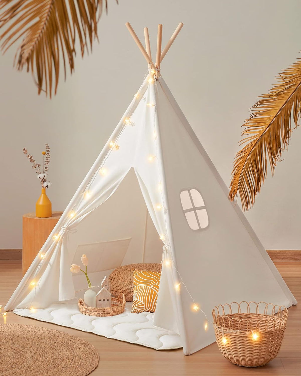 Teepee Tent for Kids, Kids Tent with Printed Mat