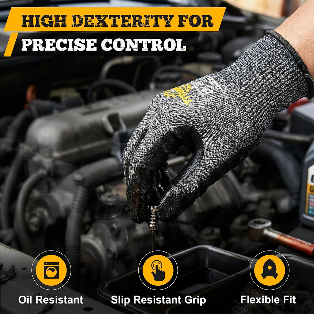 Cut Resistant Gloves ANSI A5, Work Gloves with Sandy Nitrile Grip,Black