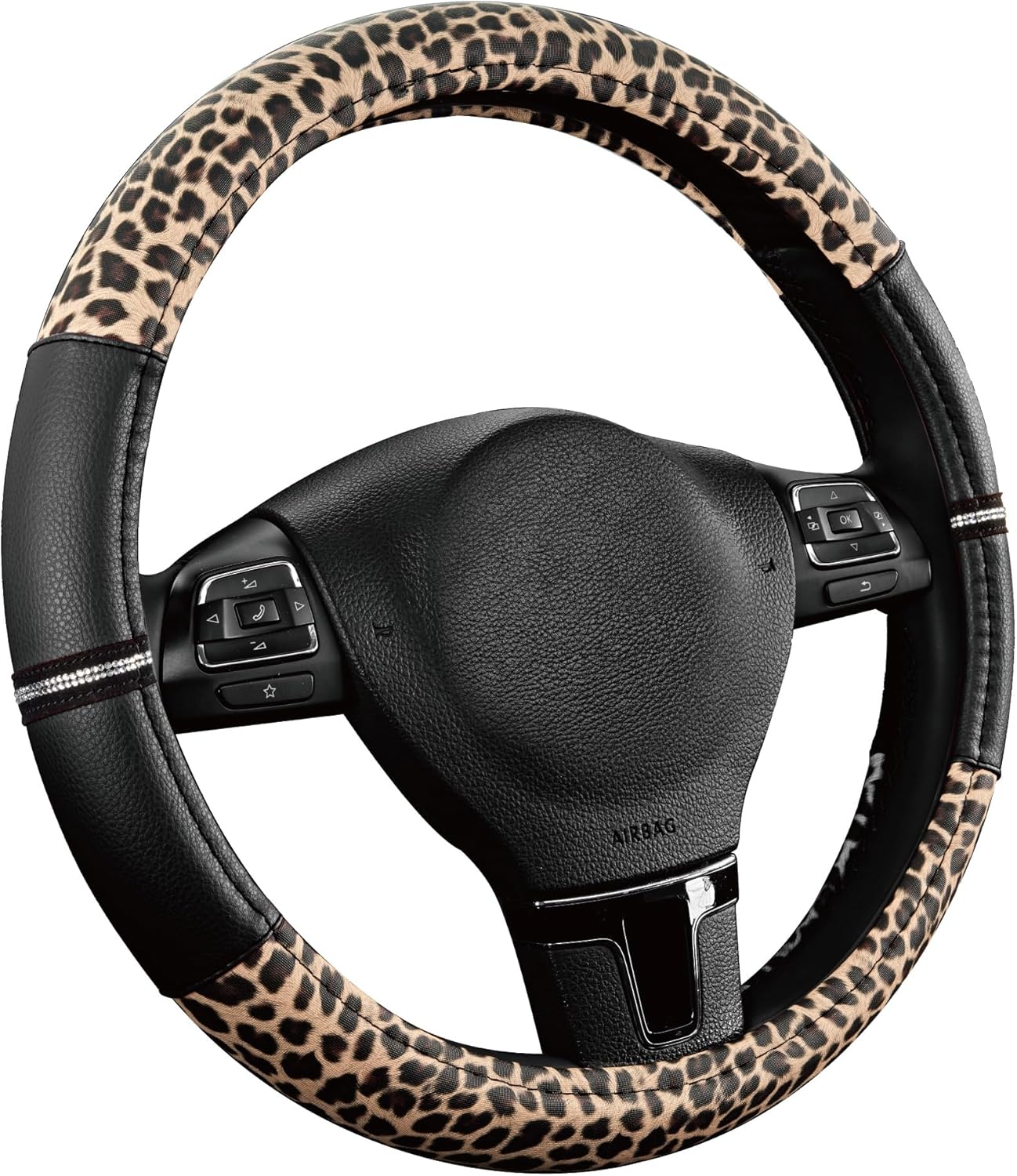 Leopard Steering Wheel Cover - Made with PVC Leather Cheetah Print - Anti-Slip, Universal Fit 14 1/2 inches to 15