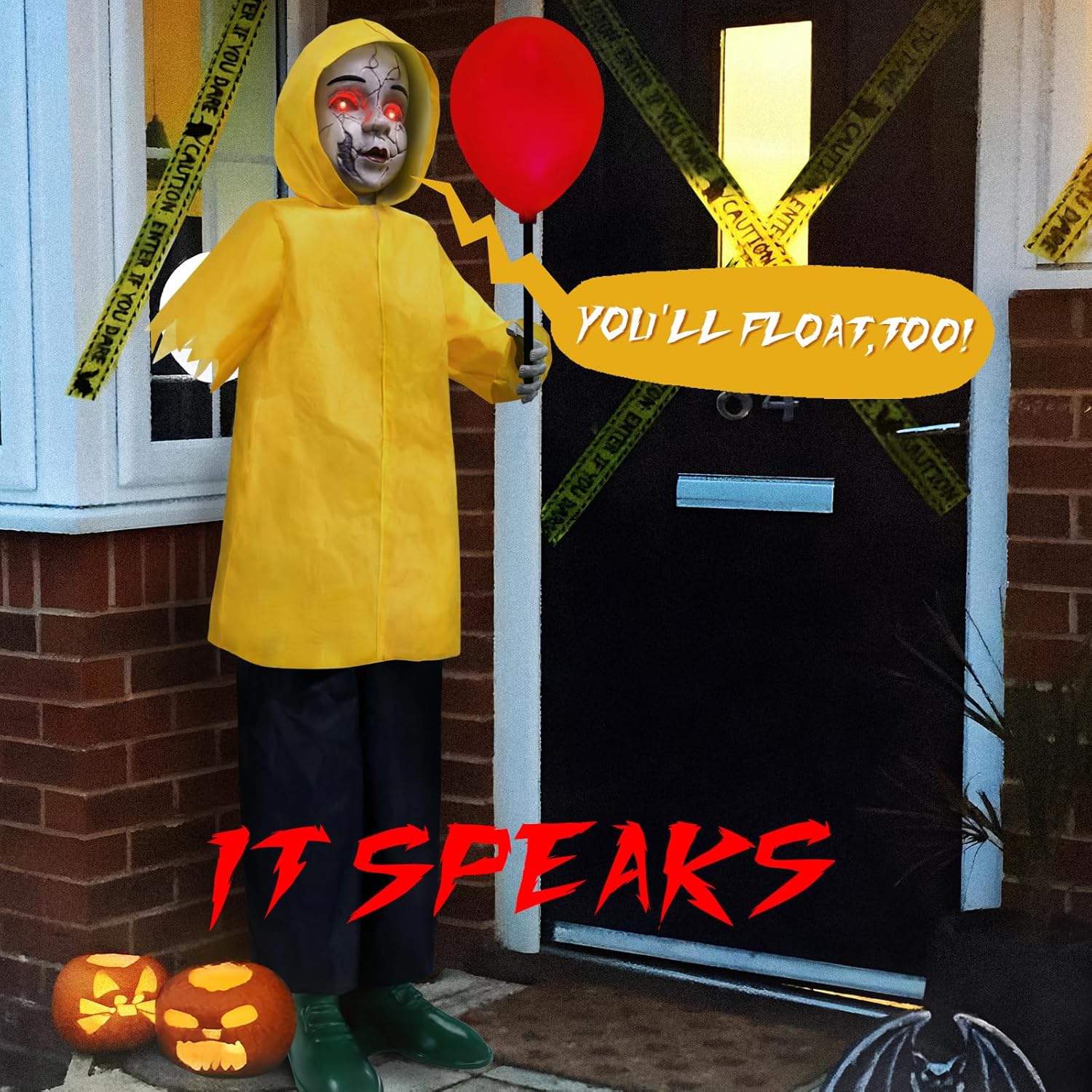 Halloween Decorations Outdoor - 4 Ft Life Size Animatronics Prop | Glowing Balloon Sound-Activated Sensor Scary Decor
