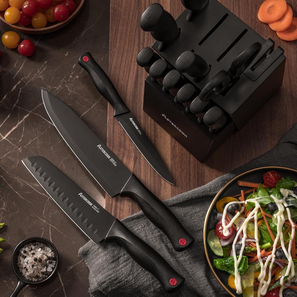 Knife Set for Kitchen with Block and Sharpener 15pcs German