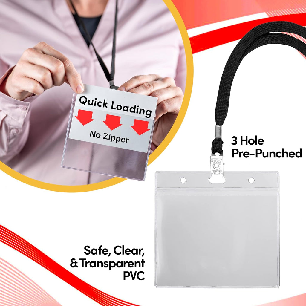 Badge Name Tag Holders with Lanyards 104 Sets 3"x4" Size Quick Load