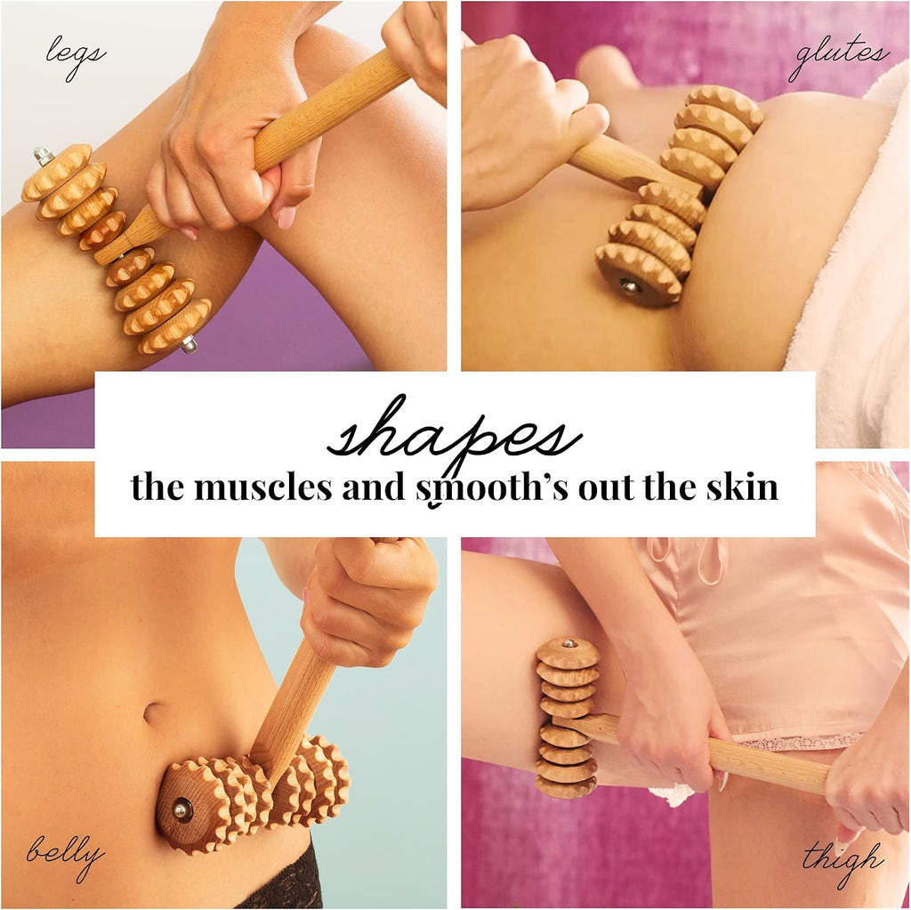 T-Shape Massager with Grooved Rollers, Multi-Functional Body Roller for Cellulite Reduction, Eases Muscle Tension and