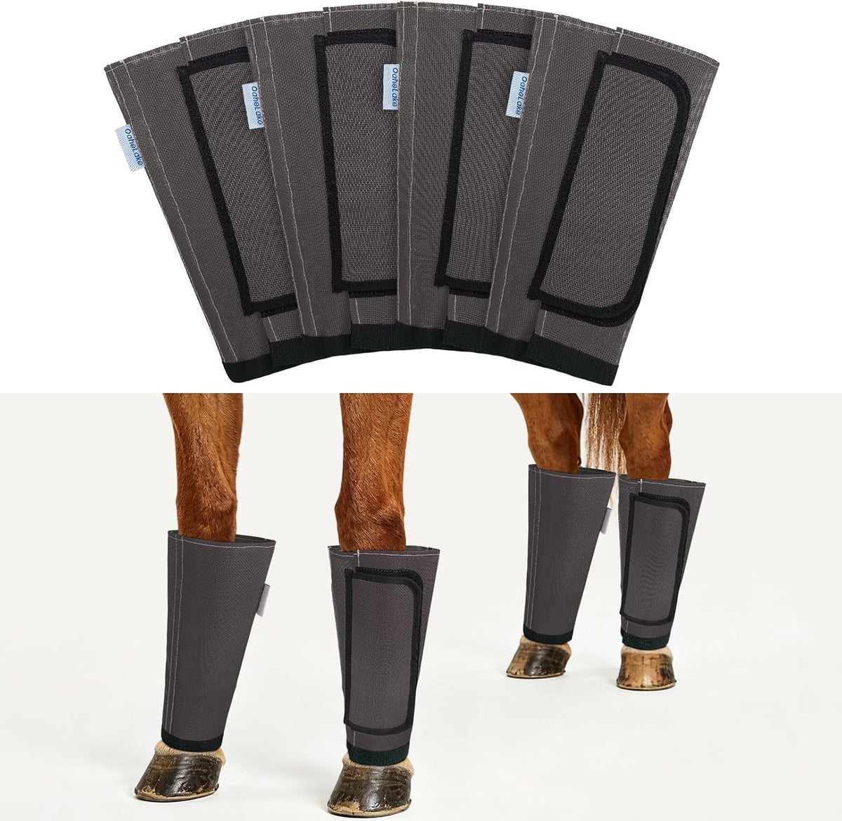 Fly Boots for Horses Set of 4, Equine Loose Fitting Leggings (Dark Grey)