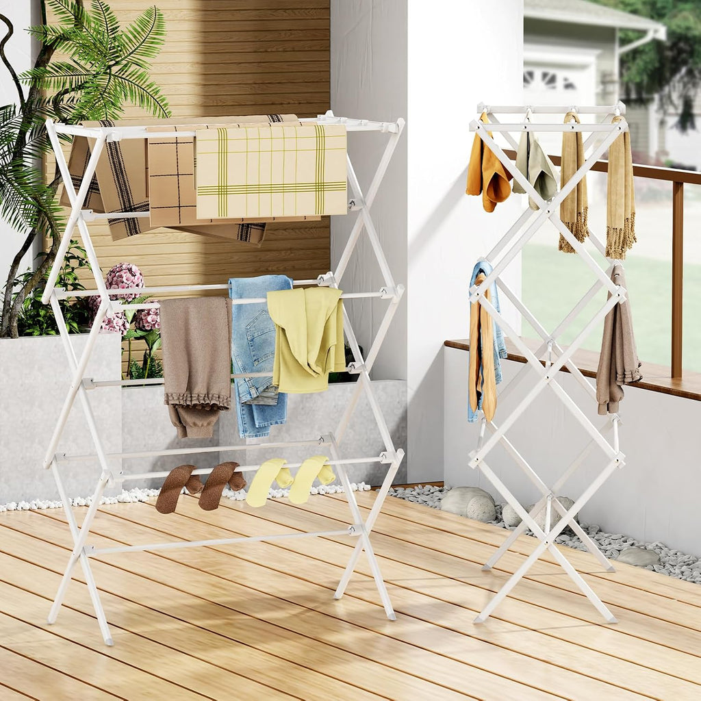 Drying Rack Clothing, 3-Tier Clothes Drying Rack Foldable, Antirust Laundry Drying Rack Collapsible Use for Indoor &