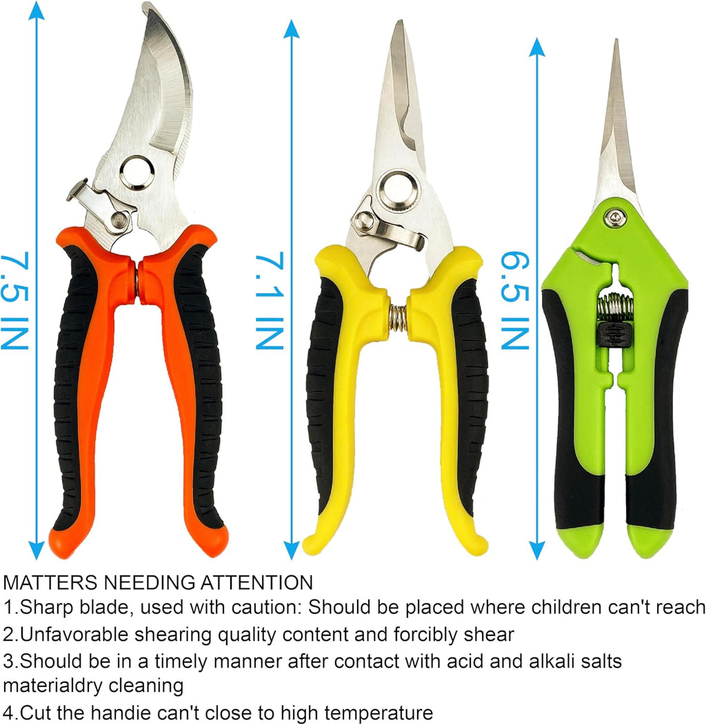 Pruning Shears, 5 Pack Garden Shears with Gardening gloves, Clippers Handheld, Stainless Steel Garden Snips, Lengnoyp