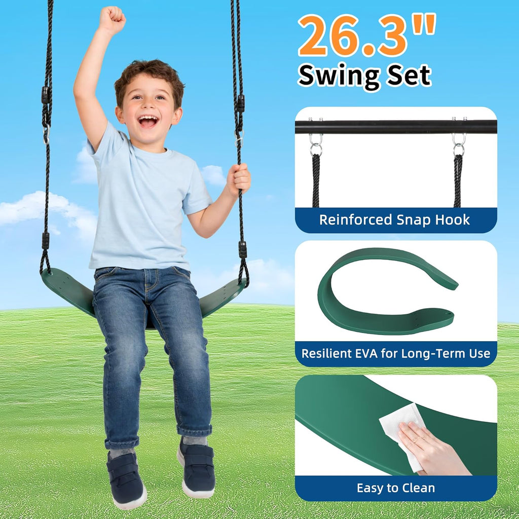 440lbs Swing Frame Set with Stand–Saucer Swing, Belt Swing & Baby Swing, Heavy Duty Metal Swing Set with Adjustable