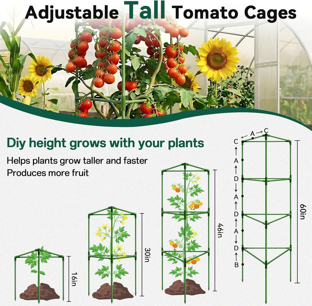 3 Pack Tomato Cages for Graden 60 Inch, Adjustable Metal Tall Heavy Duty Tomato Trellis Plant Support, Tomatoes