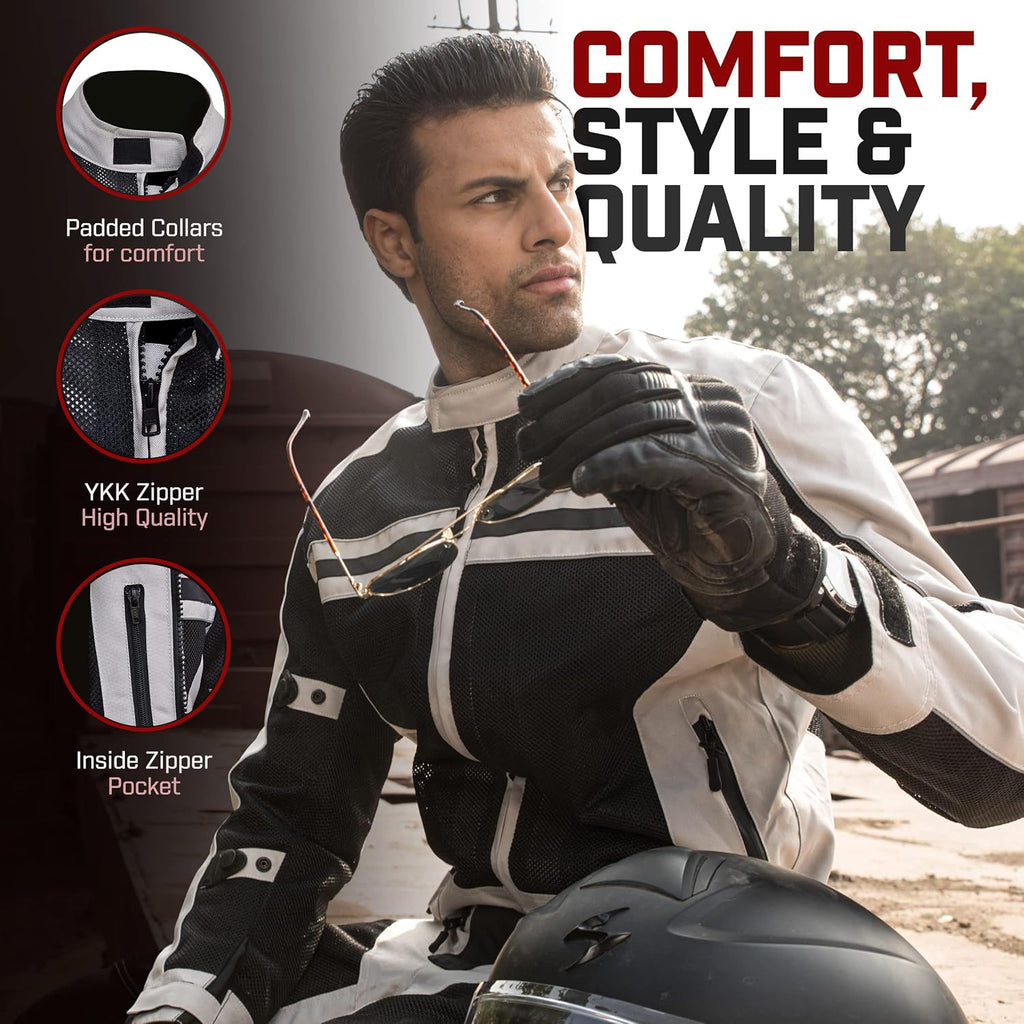 Motorcycle Jacket - CE Level1 Reflective Summer Biker Jacket with Adjustable Cuffs & Waist Belt - Lightweight &