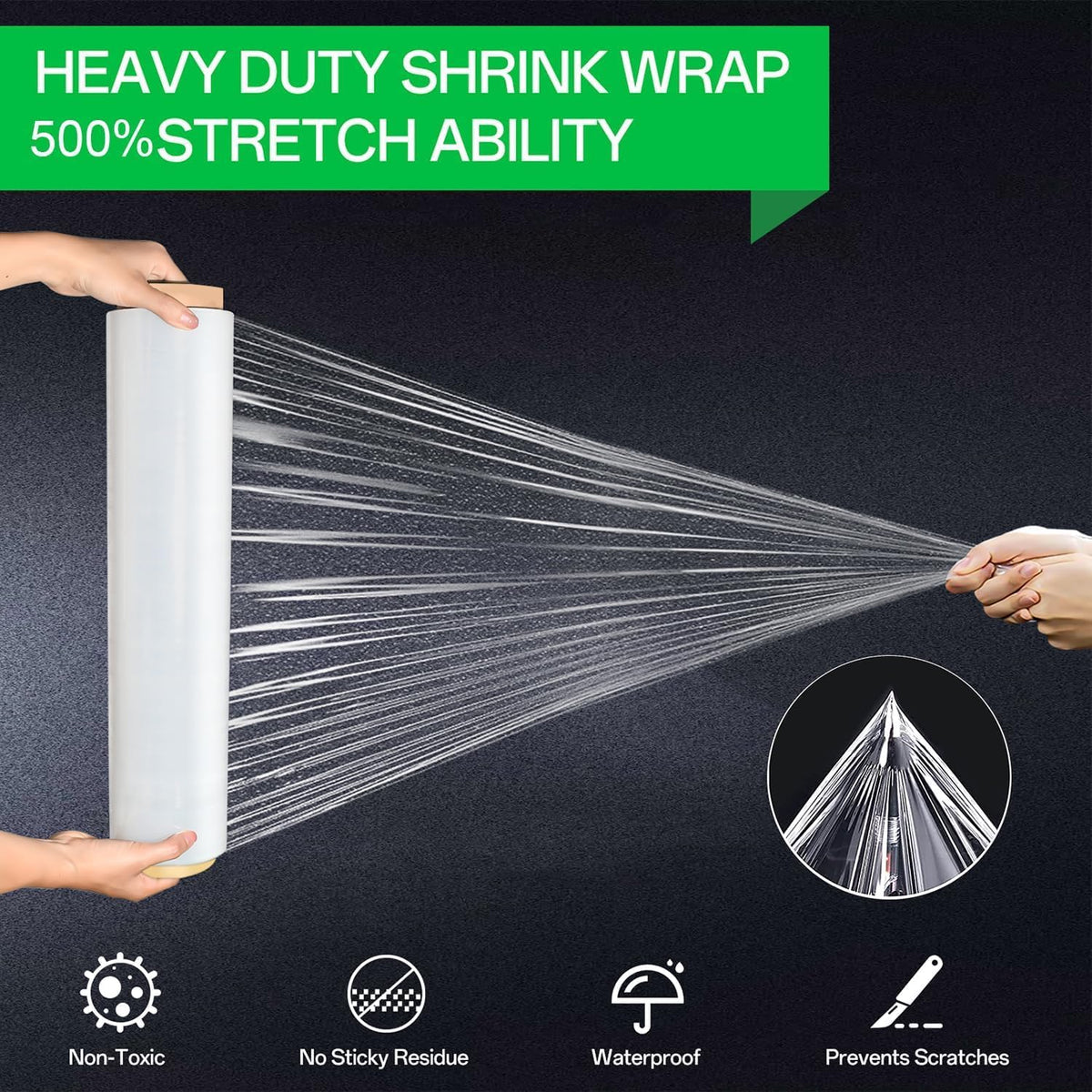 18in Stretch Wrap Roll, Heavy Duty 3000ft Shrink Wrap, Pallet Wrap 4 Pack