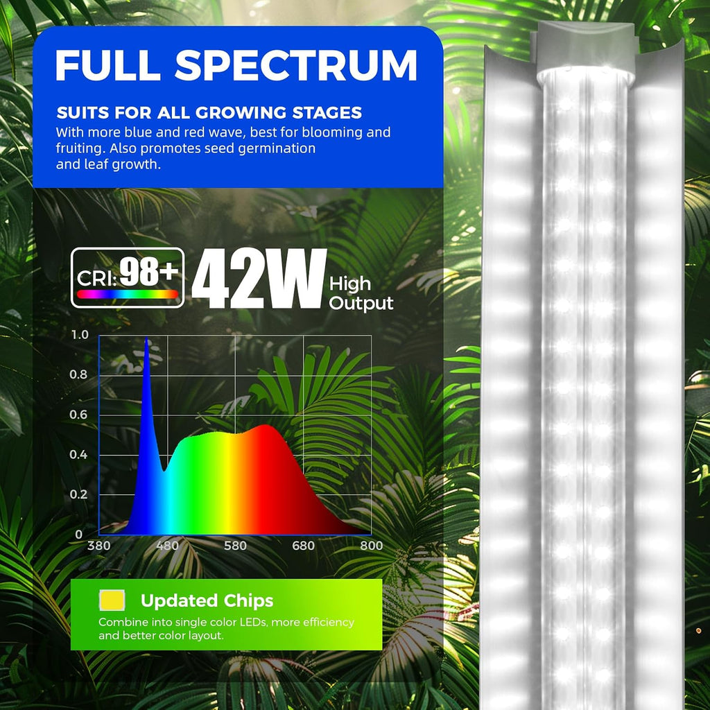 Plant Grow Lights, 4FT 5000K Full Spectrum Daylight White, 6 Packs | 252W(6 x 42W, 1400W Equivalent), T8 LED Grow