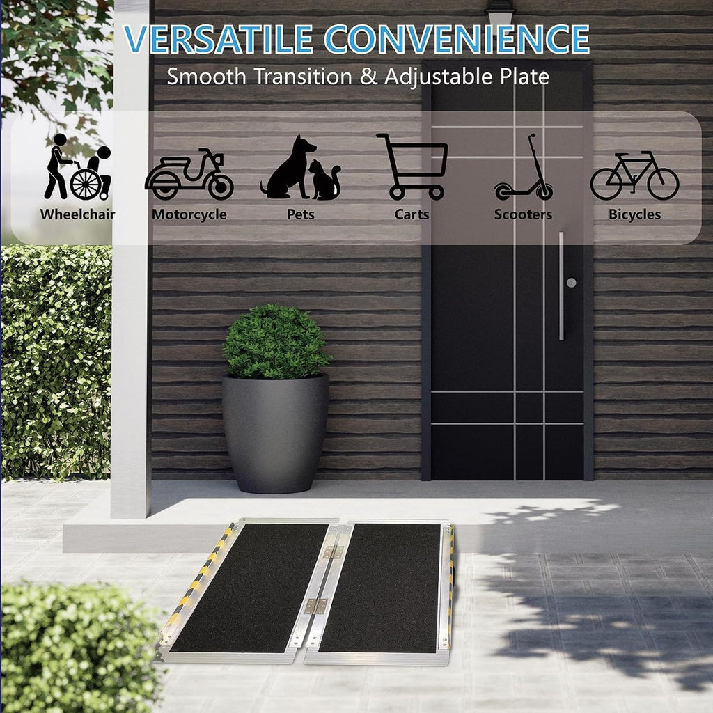 3FT Portable Wheelchair Ramp, Non-Slip Aluminum Folding Handicap Ramp, 800 LBS Capacity Door Threshold Ramps for Home
