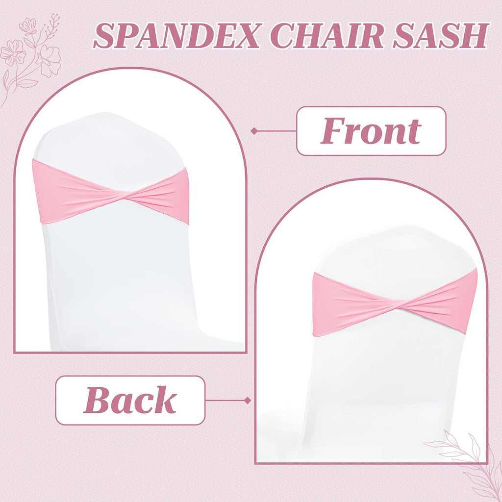 Pack of 100 PCS | Pink | Spandex Chair Sashes Bows Without Buckle | Stretch Elastic Banquet Universal Folding Chair