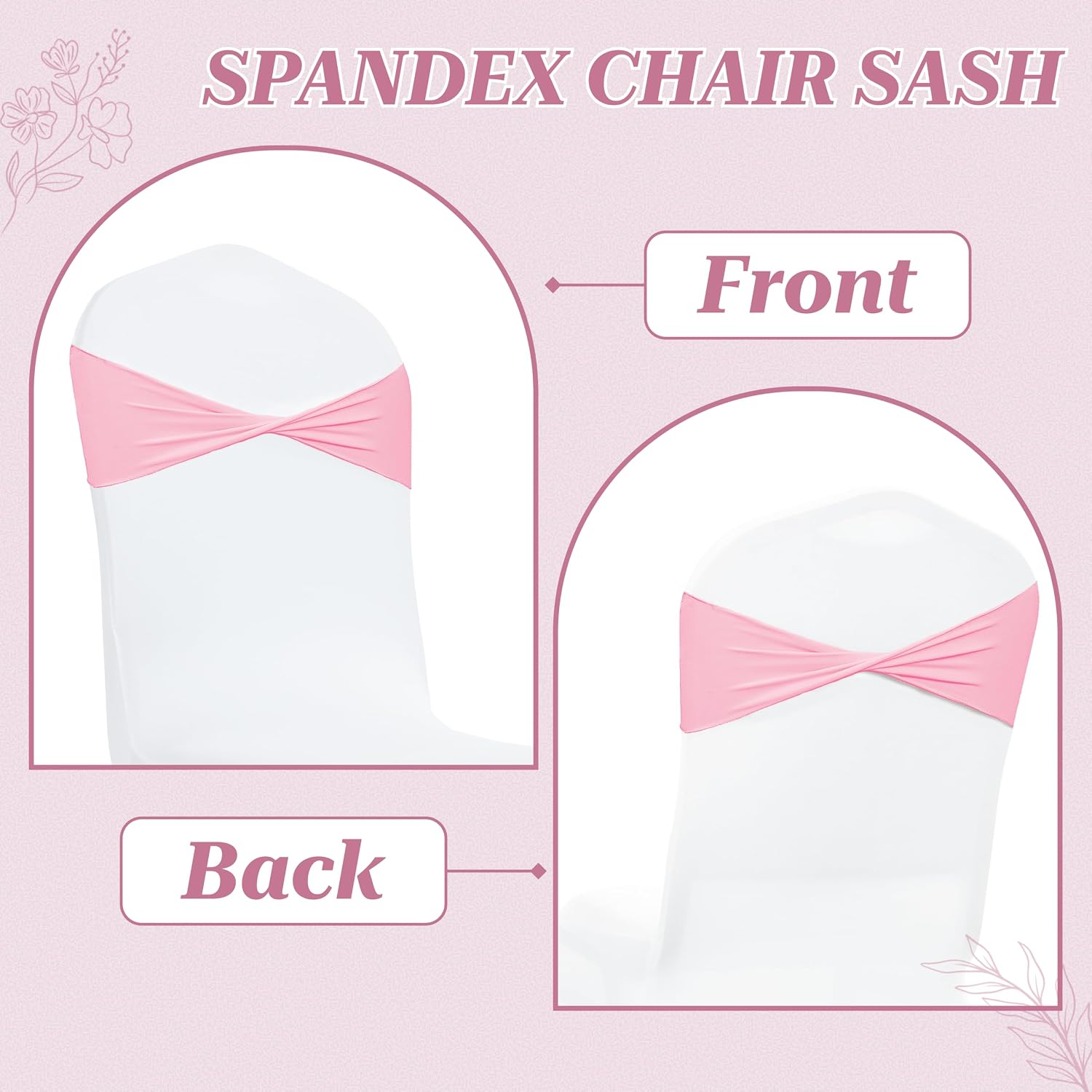 Pack of 100 PCS | Pink | Spandex Chair Sashes Bows Without Buckle | Stretch Elastic Banquet Universal Folding Chair