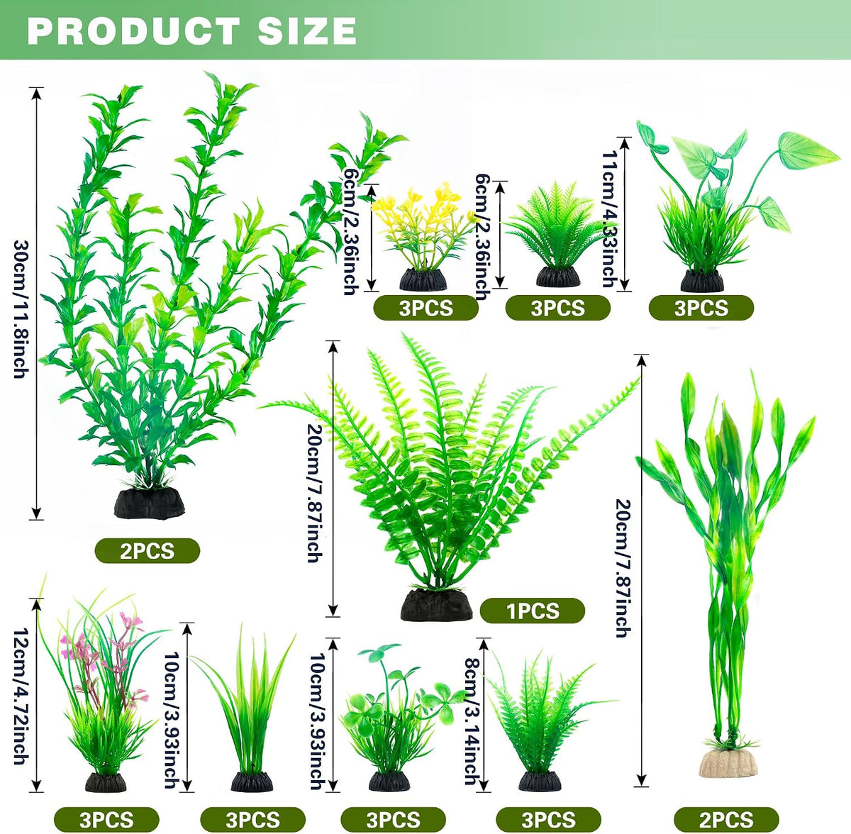 Aquarium Artificial Plastic Plants Large Fish Tank Decor, 26PCS