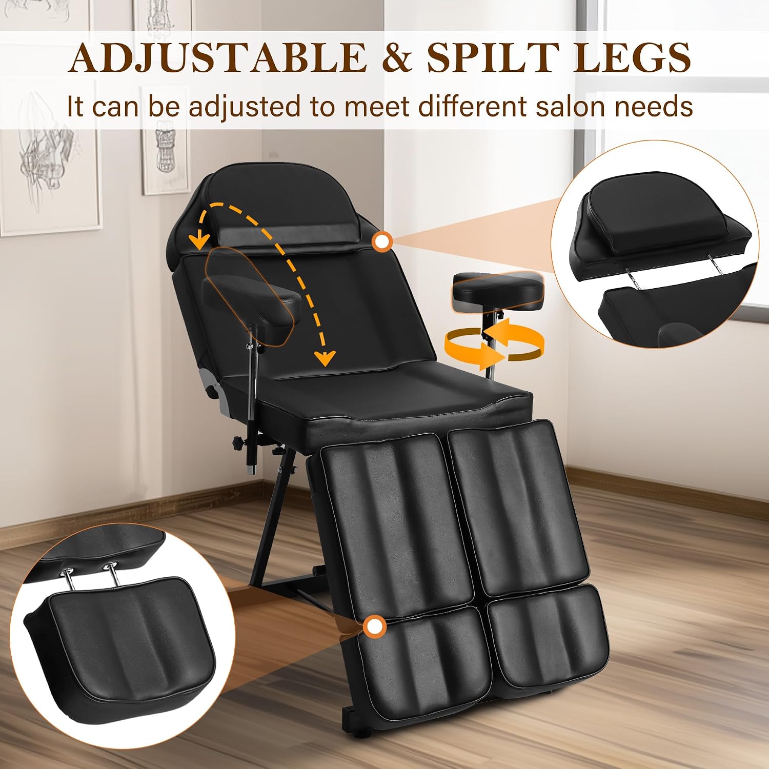 Tattoo Chair for Client, Esthetician Facial Artist Bed Split Legs