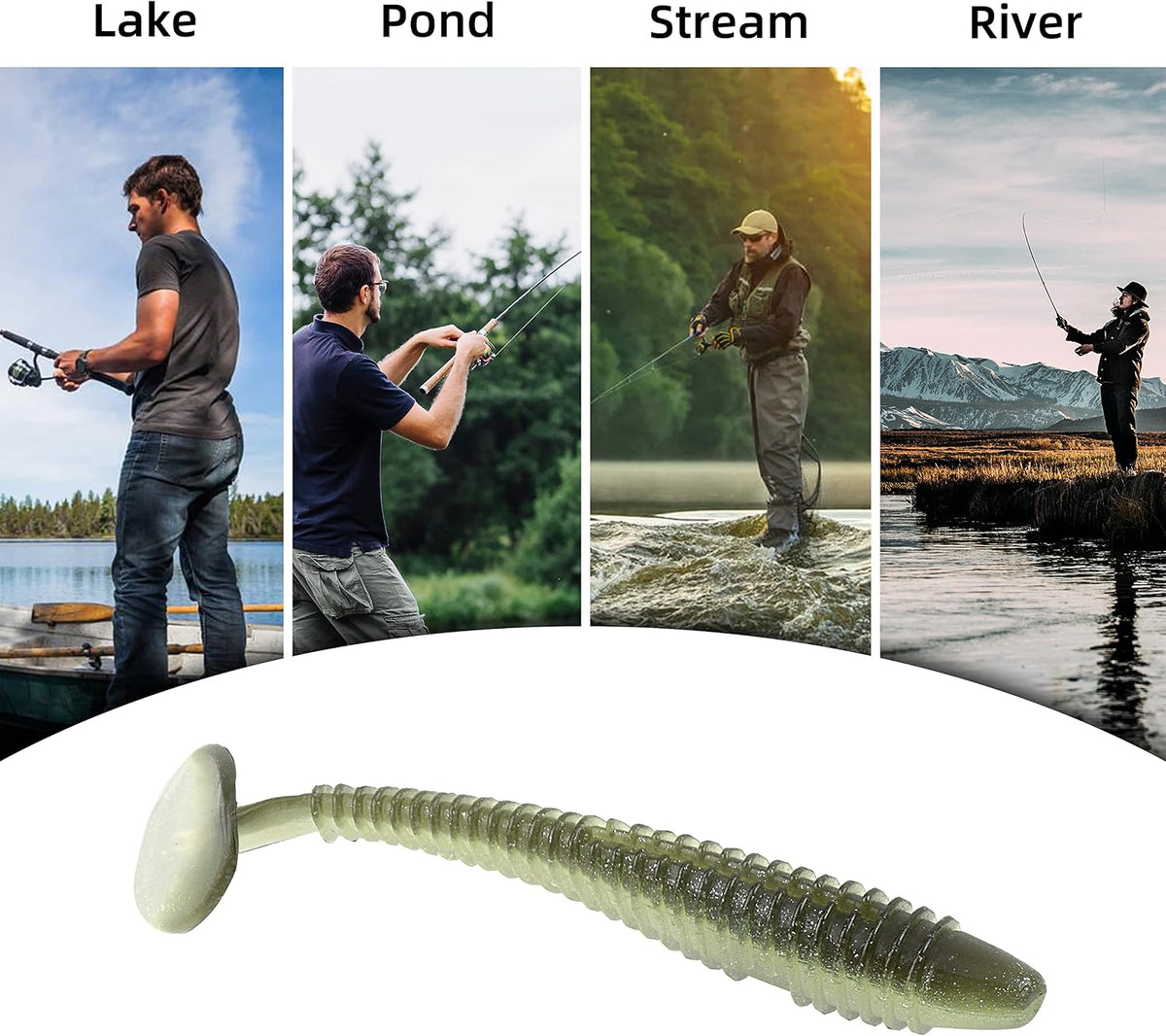 Swimbaits Paddle 10/20/30/40PCS, 5/4/3/2 Inchs Paddle Tail, Soft Lure for Trout Crappie Bass, Durable Plastic Bait