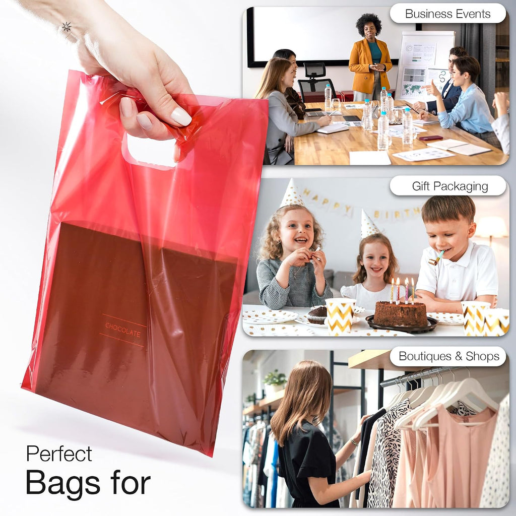 100 Red Plastic Bags With Handles 9x12 Merchandise Bags