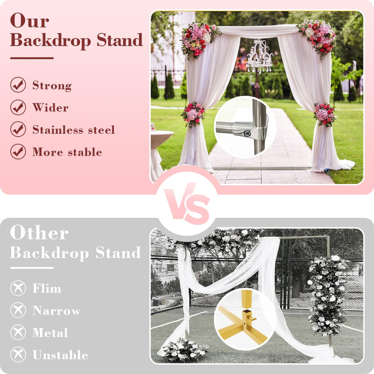 Wedding Arch Backdrop Stand, Heavy Duty 7FT Tall, 4FT Wide Square Rectangular Wedding Arch Frame for Parties Ceremony