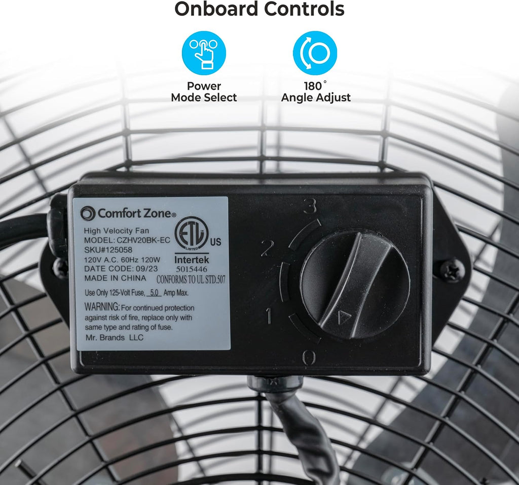 COMFORT ZONE 20-Inch High-Velocity Industrial Floor Fan