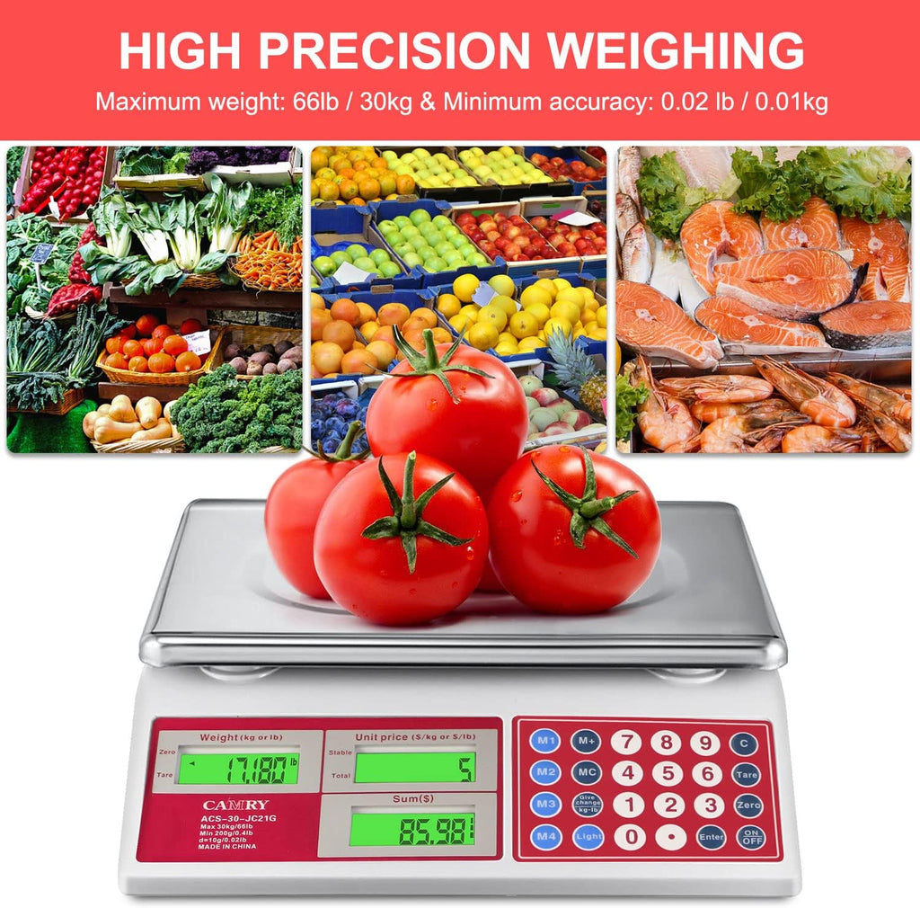 Commercial Price Computing Scale, 66lb/30kg, Dual LCD