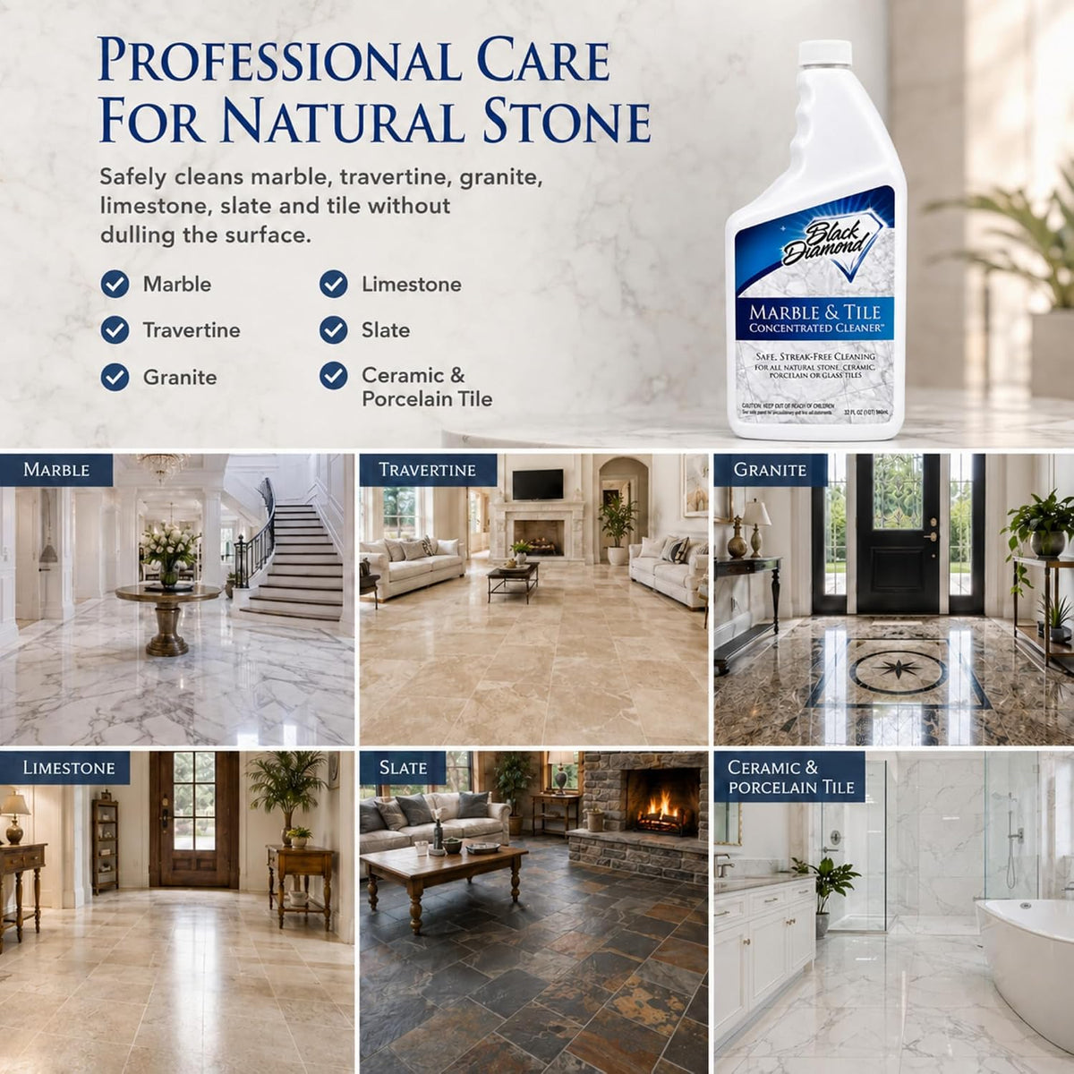 Marble & Tile Floor Cleaner Concentrate, 1 Quart
